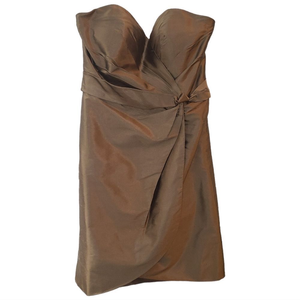 Alfred Angelo Brown Shiny Silk Strapless Cocktail Dress - Picture 3 of 11